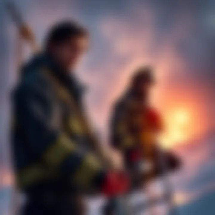 Lamar and Henderson preparing for rescue on ladders during an event