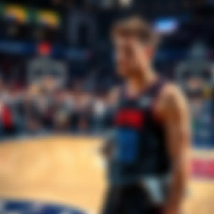 Lamelo Ball on the court Lamelo Ball looking frustrated on the basketball court after a game, with fans reacting in the background