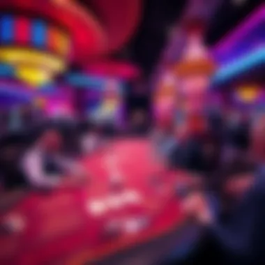 A vibrant poker table filled with players at a casino in Las Vegas during the WSOP tournament