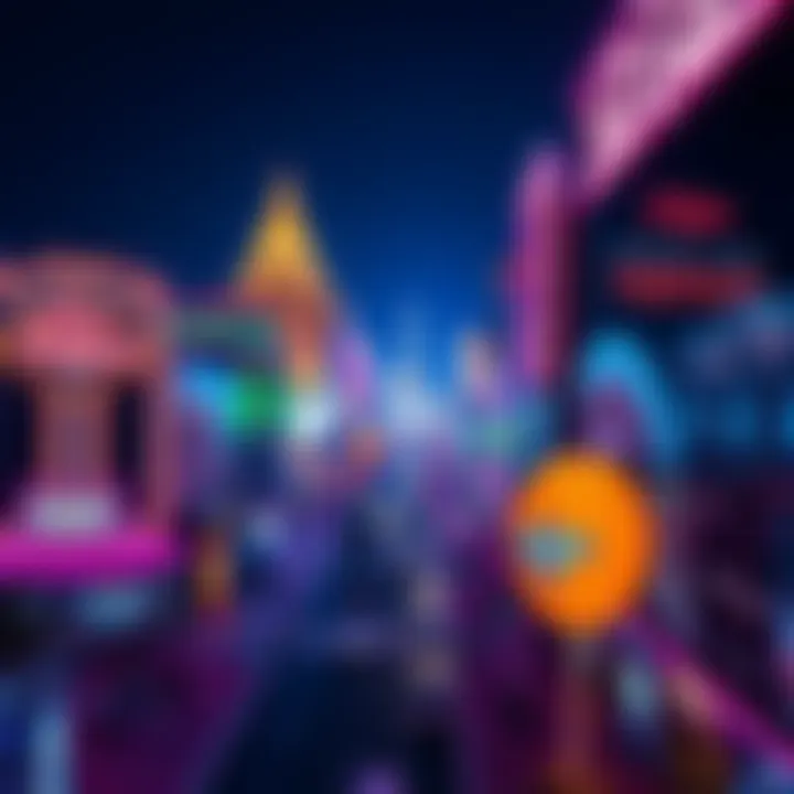 A vibrant view of the Las Vegas Strip illuminated at night with bustling activity and neon lights