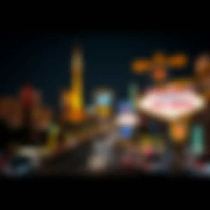 Bright lights and iconic signs along the Las Vegas Strip at night, showcasing the bustling atmosphere