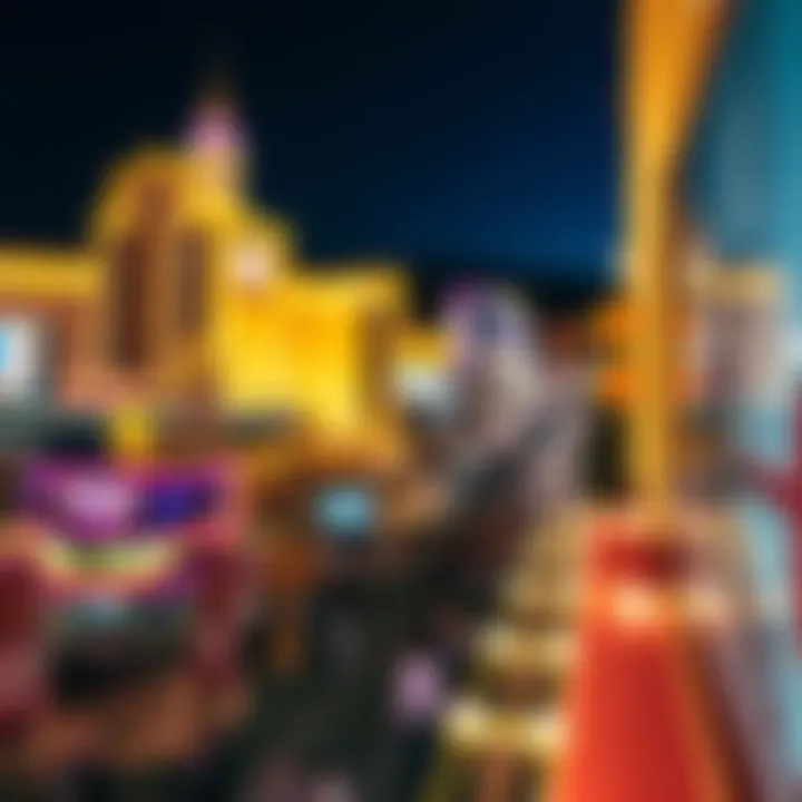 Bright lights and bustling crowds on the Las Vegas Strip at night, with casinos and entertainment venues
