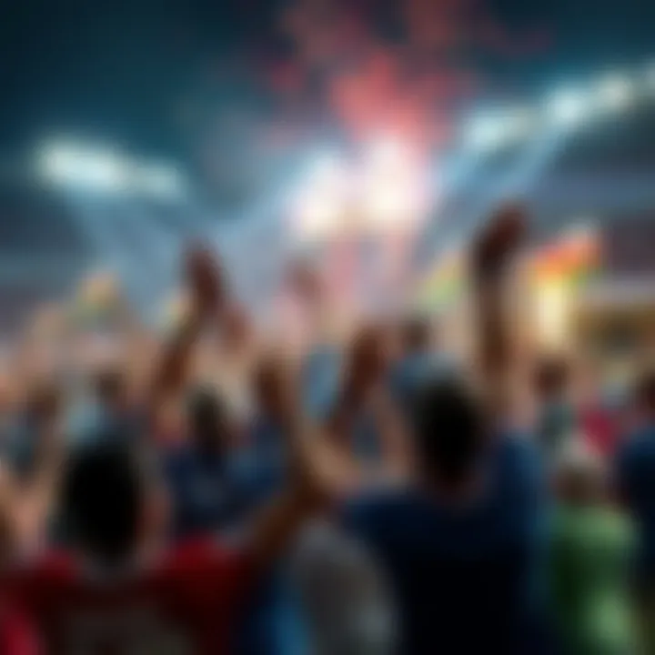 Fans cheer as the team scores a last-minute goal, capturing the excitement of victory after a tense match.