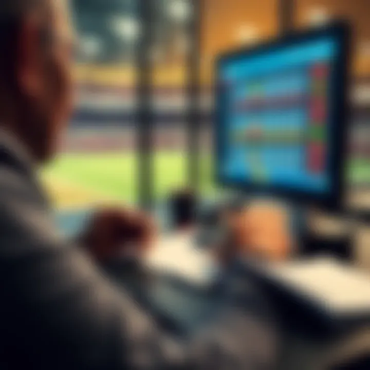 A person analyzing betting odds on a computer with a calculator and a notebook.