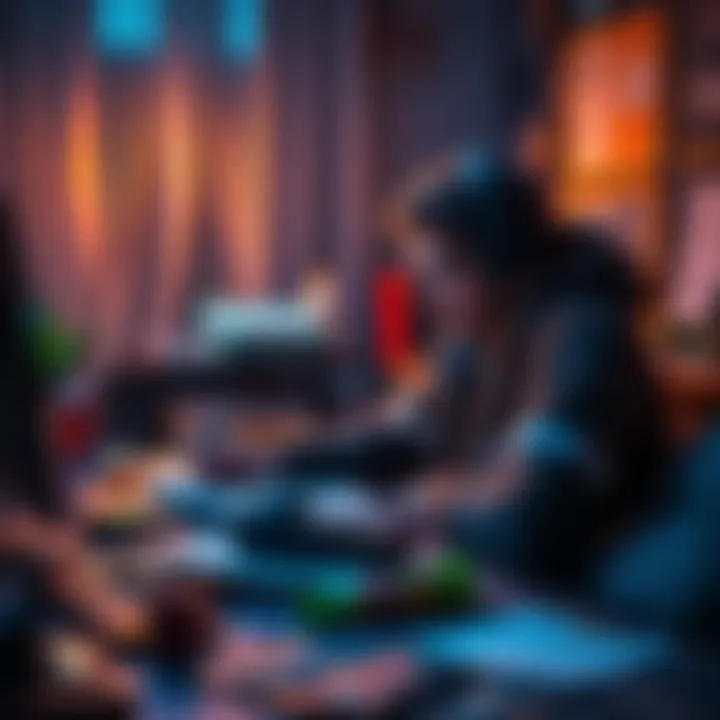 Late Night Study Session A person focused on reviewing game footage late at night, surrounded by notes and snacks, preparing for upcoming challenges.
