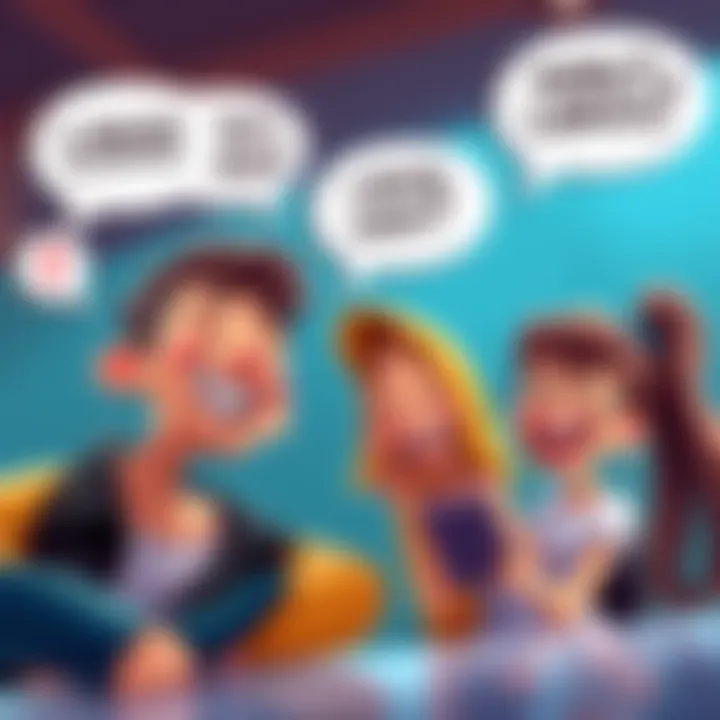 Two cartoon characters laughing together while telling jokes, surrounded by funny speech bubbles.
