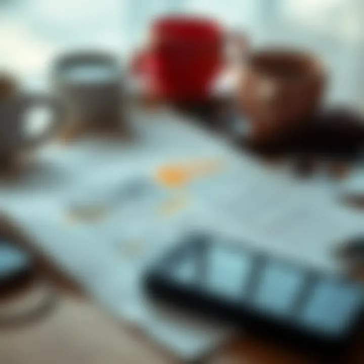 A close-up of a script page with highlighted sections and notes, surrounded by coffee cups and a phone, symbolizing industry discussions.