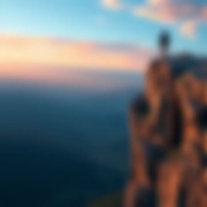 A person standing at the edge of a cliff, looking out with hope and determination, symbolizing the act of taking a chance