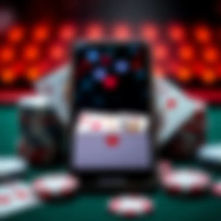 A smartphone displaying a poker app with playing cards and chips around it, symbolizing learning Texas Hold 'Em.