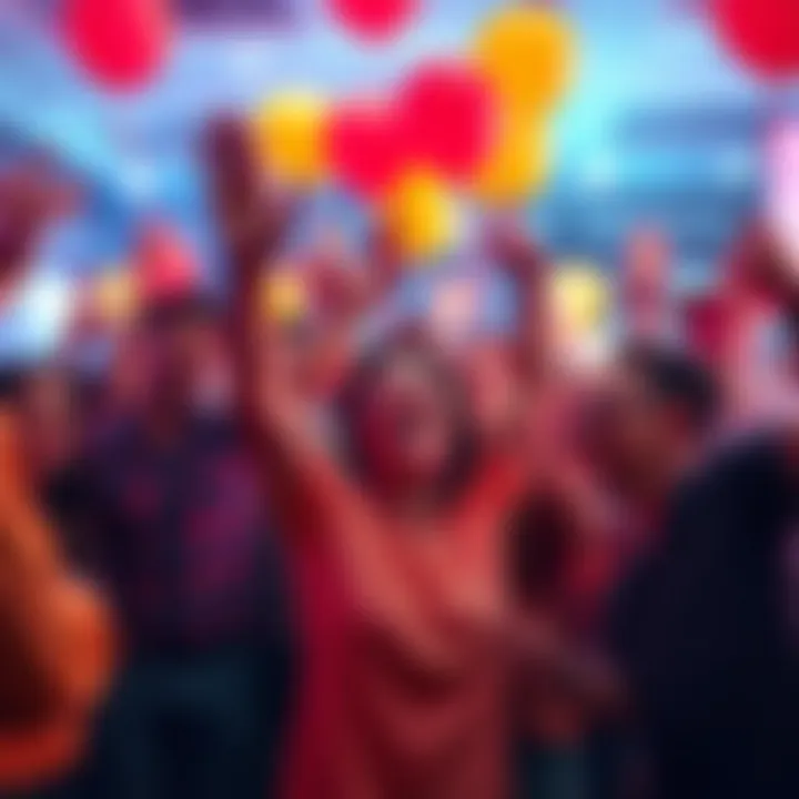 LegUp Launch Celebration A group of people celebrating the launch of LegUp with cheerful expressions and balloons in the background.