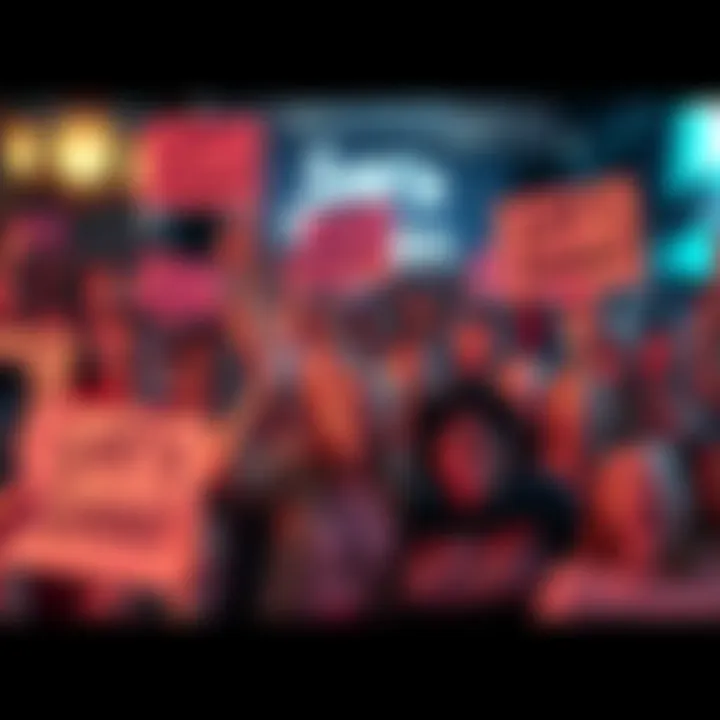 A diverse group of people cheering and holding signs supporting the 'Let’s Gooo' movement, creating a lively atmosphere.
