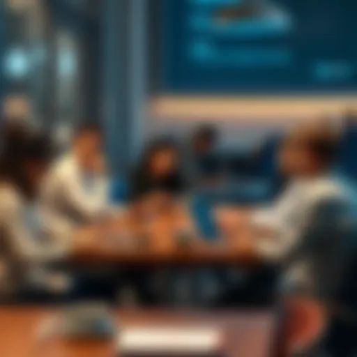A group of people discussing Level Silver membership fees at a table with laptops and coffee.