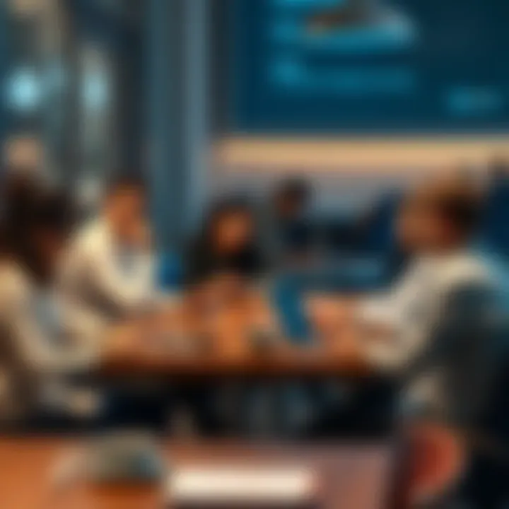 A group of people discussing Level Silver membership fees at a table with laptops and coffee.