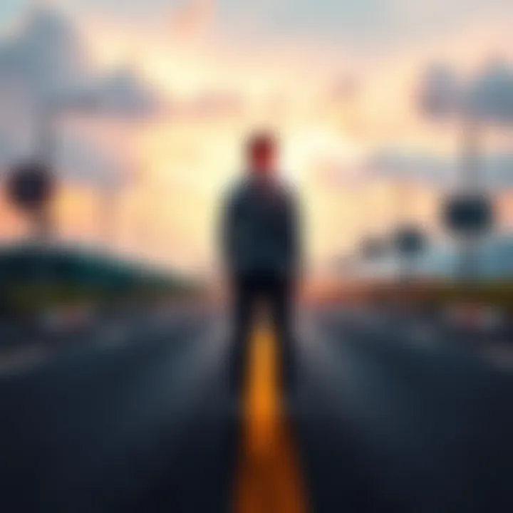 A person contemplating different paths at a fork in the road, symbolizing life-changing decisions