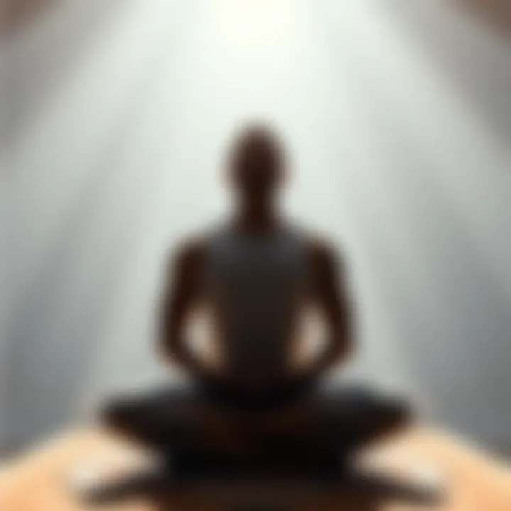 A person sitting cross-legged in a serene environment, surrounded by soft light, engaging in light work for relaxation and clarity.