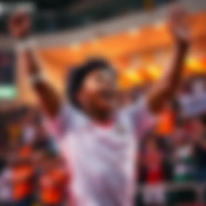 Lil Win celebrating victory Lil Win celebrates a thrilling last-minute win with fans cheering in the background