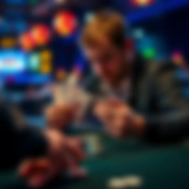 A player contemplating a tough decision with pocket aces at a poker table during a live 5/5 game.