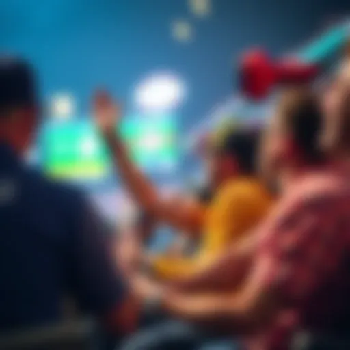 A close-up of fans cheering while placing live bets on a baseball game during a thrilling moment
