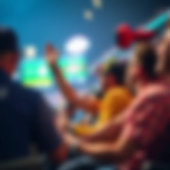 A close-up of fans cheering while placing live bets on a baseball game during a thrilling moment