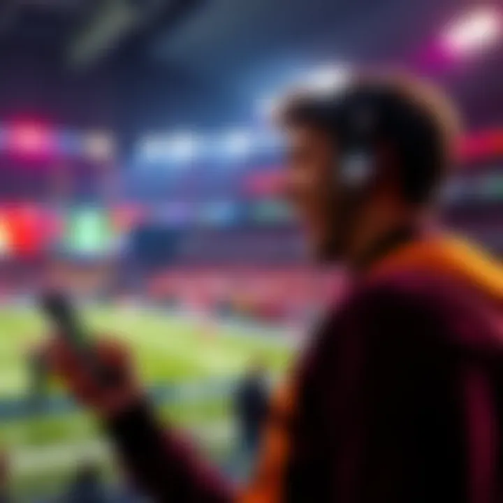 A person placing a live bet on an NFL game, showing excitement with a smartphone in hand.