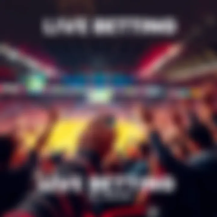 Live Betting in Sports A person placing a live bet on a mobile device during a sports event, surrounded by cheering fans.