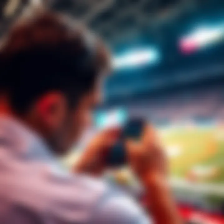 A person analyzing betting odds on a smartphone during a live game