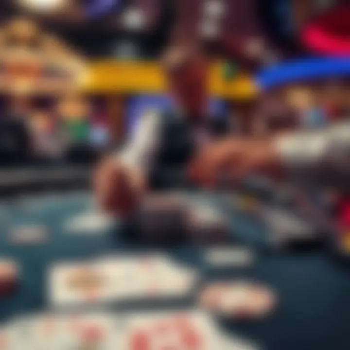 A dealer checks card decks in a live blackjack game at a casino table