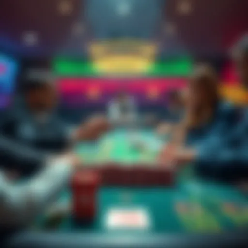 A dealer presenting cards at a live blackjack table with players placing bets.