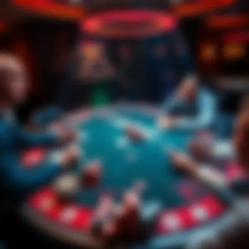 Players engaged in a live cash games session at a round table, chips and cards in action.