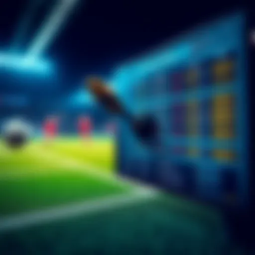 A football match in action with statistics displayed on a screen showing real-time probabilities and predictions for live betting