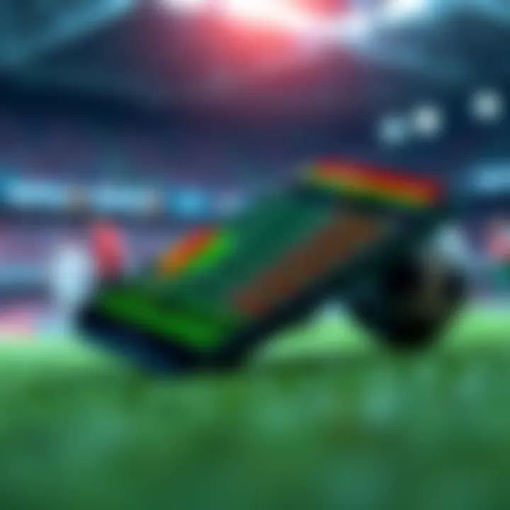 Mobile phone displaying live football scores and player stats on a colorful app interface