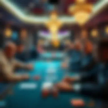 Group of players at a live poker table with cards and chips