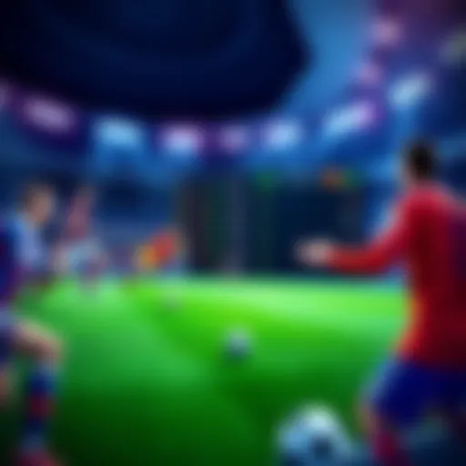 Illustration of a soccer match with real-time stats displayed on a screen, showing shots and fouls during the game
