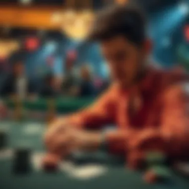 A person focused on playing a live table game, surrounded by cards and chips, showcasing strategies for better gameplay.