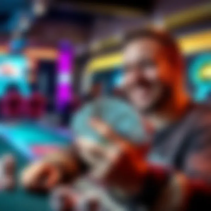 A local poker player smiling and holding a stack of cash after winning over $5K at HardRock Hollywood, FL