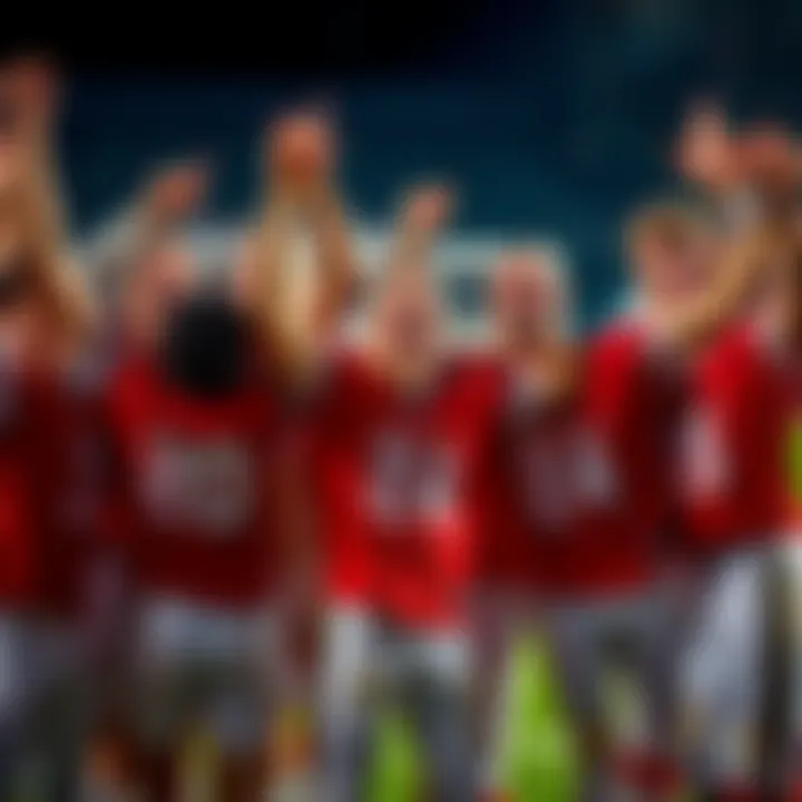 Players from a local sports team celebrating after a recent win, with smiles and raised arms, showcasing team spirit.