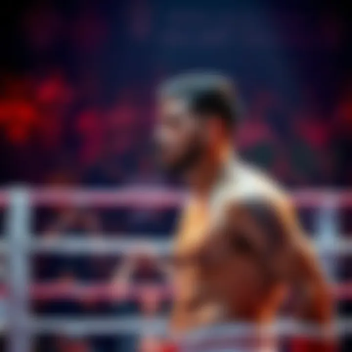 Lopes stands in the boxing ring, focused and ready to fight, with a crowd cheering in the background.