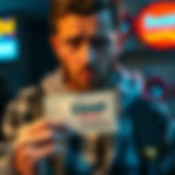 A person looks disappointed while holding a losing Scratcher lottery ticket, showing the contrast between initial excitement and frustration.