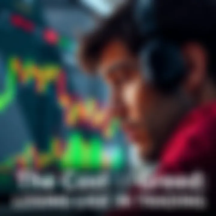 A person looks at a stock market chart with a worried expression, reflecting the stress of losing money in trading.