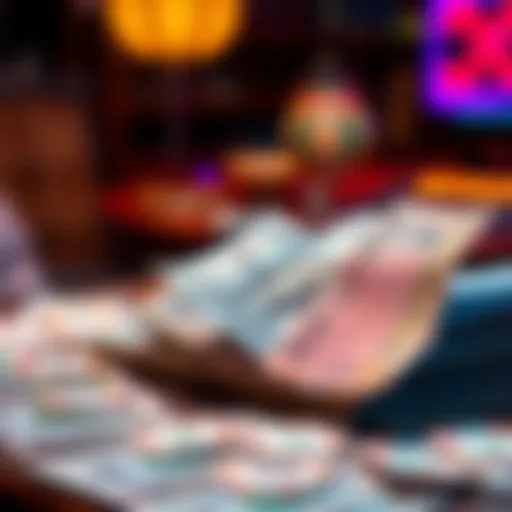 A colorful display of lottery tickets and cash on a table, symbolizing new betting chances in the 21 Leg Lotto.