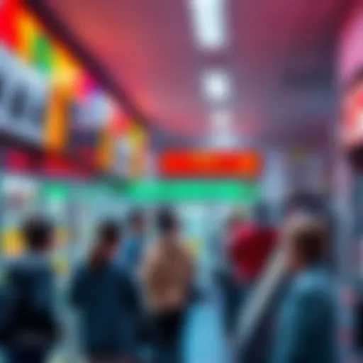 A busy lottery store in Connecticut with people buying tickets and looking at displays