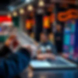 A person holding a lottery ticket with numbers written on it, looking thoughtfully at a laptop displaying betting odds.