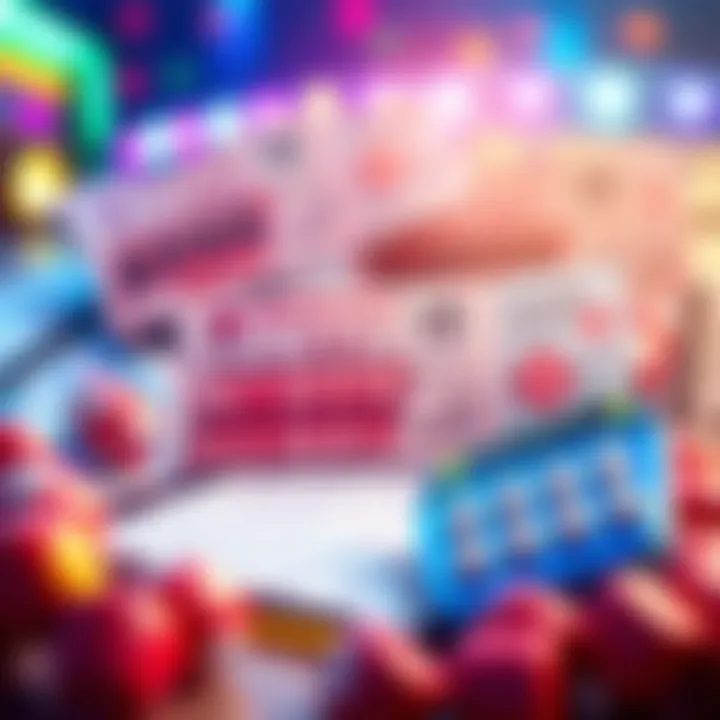 A vibrant display of lotto tickets, charts, and a calculator suggesting analysis and predictions for the 690 to 1 lotto game.