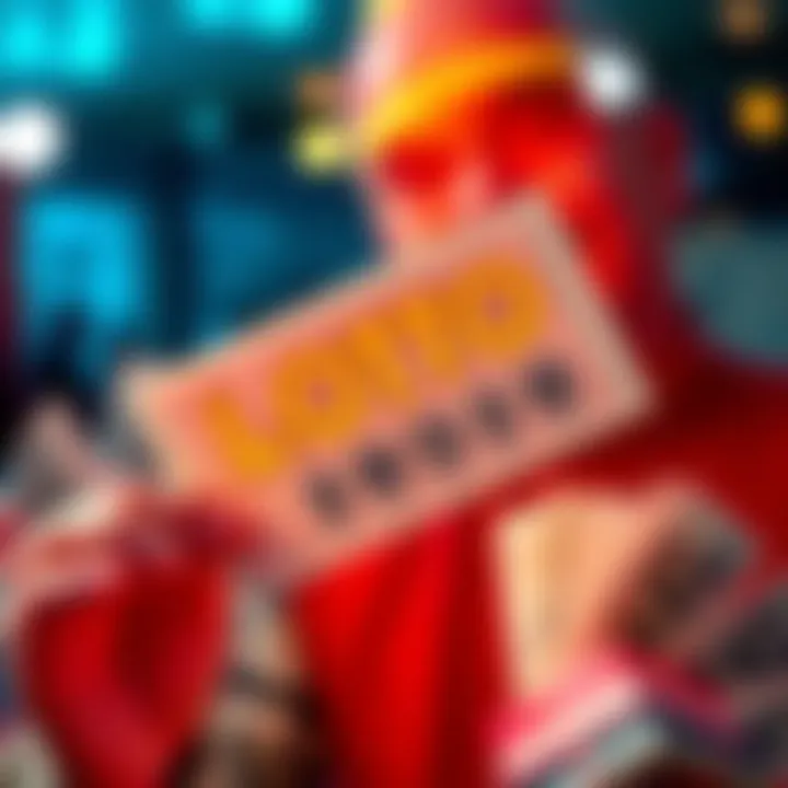 LOTTO Ticket with Winning Numbers A close-up of a LOTTO ticket displaying selected numbers and the LOTTO logo, surrounded by cash and a joyful person holding a winning ticket.