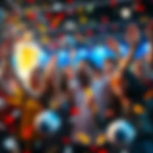 Group of happy people celebrating a lottery win with confetti and smiles
