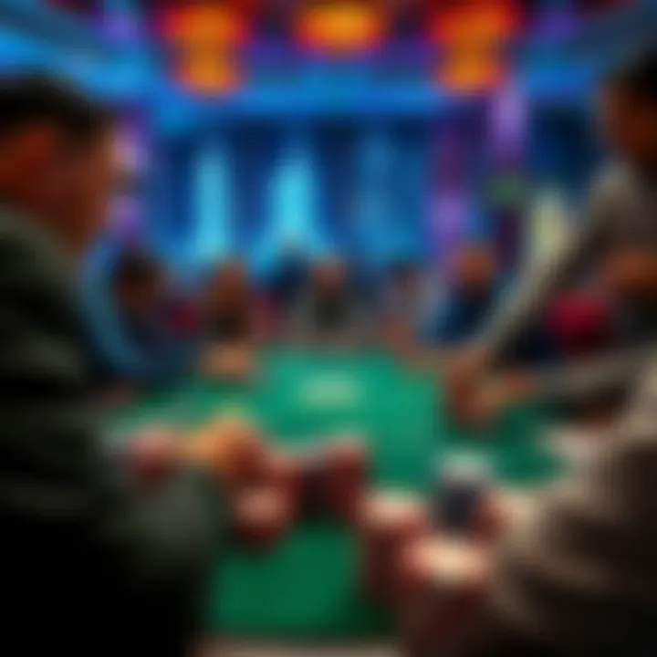 Low-stakes poker table in Macau A lively low-stakes no-limit hold'em cash game in Macau with players seated around a green felt table, chips stacked and cards dealt.