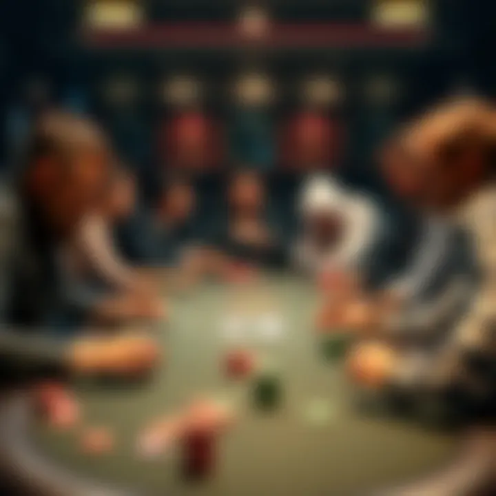 A group of players at a poker table, some showing aggressive behavior while playing low-stakes cash games, with chips and cards visible on the table.