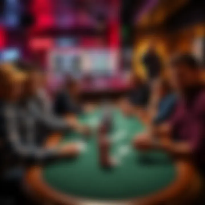 A group of friends sitting around a poker table, enjoying a low-stakes game in a cozy New York City venue with chips and cards on the table.