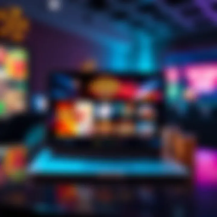 A laptop screen showing online casino games alongside promotional graphics for low wagering bonuses