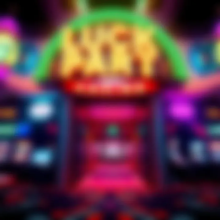 A vibrant casino entrance with bright lights and colorful decorations, welcoming guests for an exciting gaming experience.